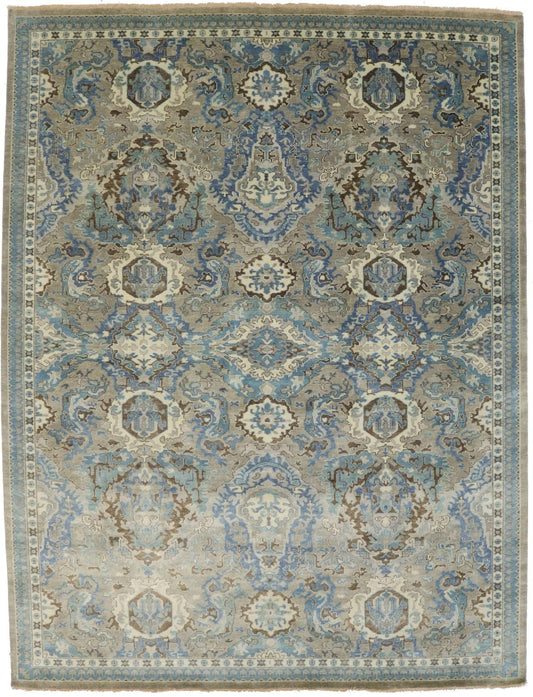 Brownish Gray Floral 9X12 Transitional Osh Chobi Oriental Rug