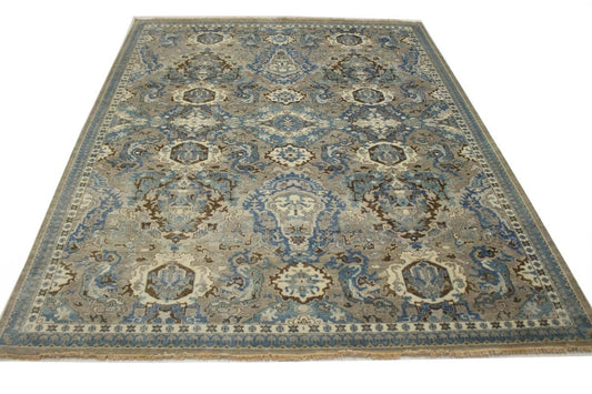 Brownish Gray Floral 9X12 Transitional Osh Chobi Oriental Rug