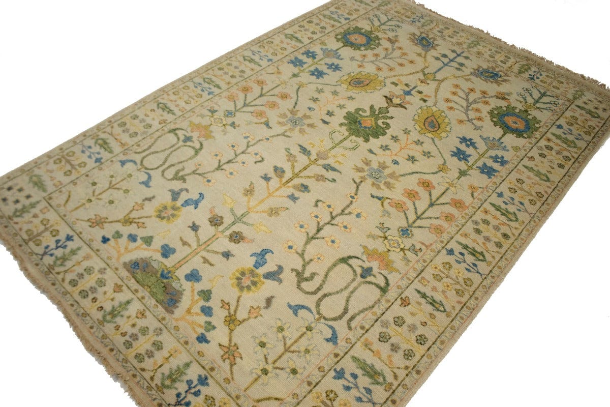 Ivory Floral 5X8 Osh Chobi Oriental Rug