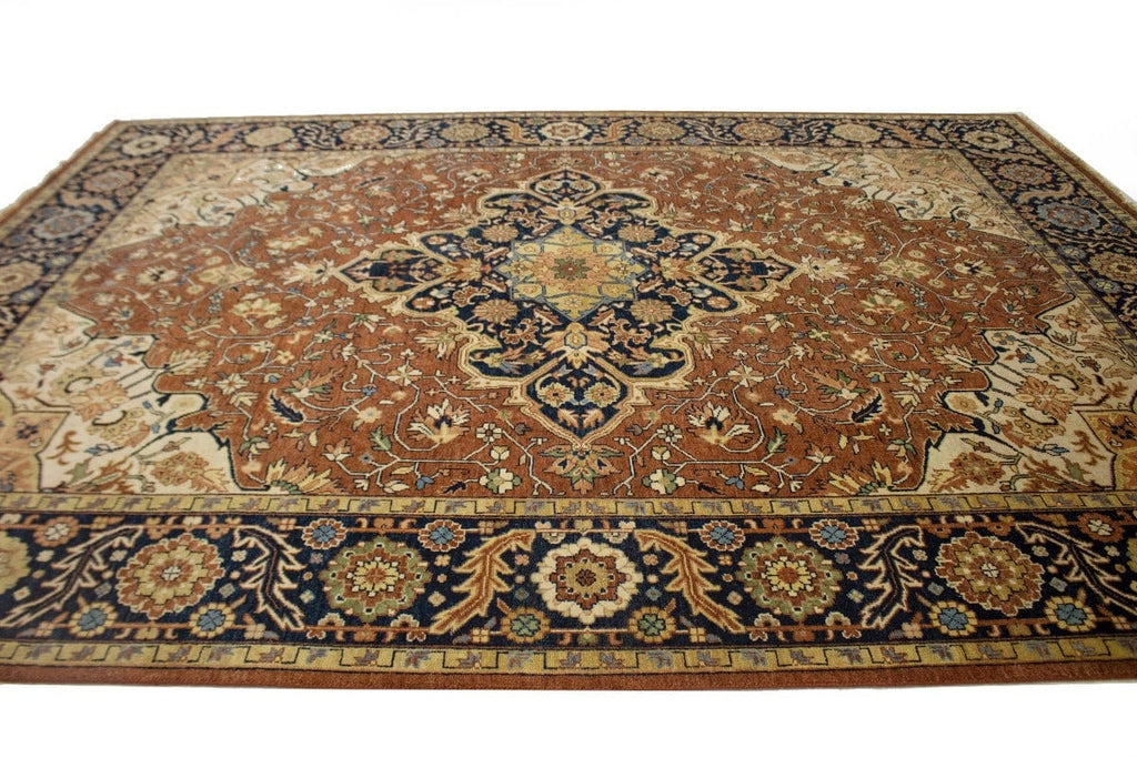 Rust & Navy Floral Traditional 9X12 Heriz Serapi Oriental Rug