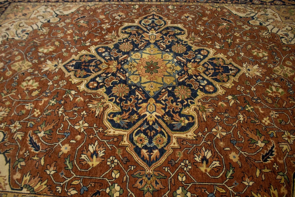 Rust & Navy Floral Traditional 9X12 Heriz Serapi Oriental Rug