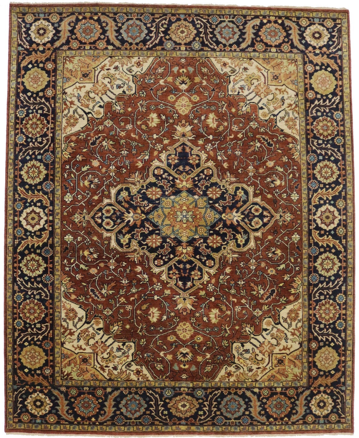 Rust & Navy Floral Traditional 8X10 Heriz Serapi Oriental Rug