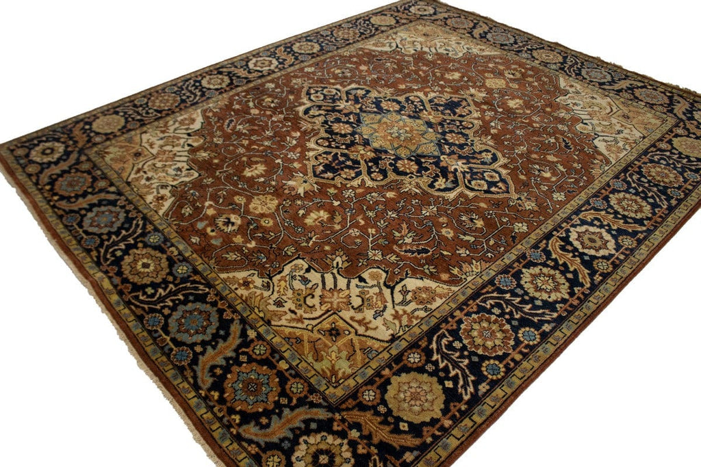 Rust & Navy Floral Traditional 8X10 Heriz Serapi Oriental Rug