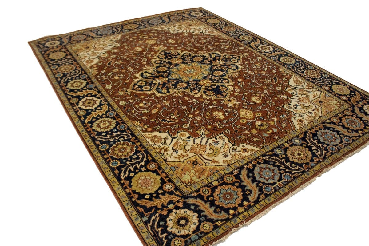 Rust & Navy Floral Traditional 8X10 Heriz Serapi Oriental Rug