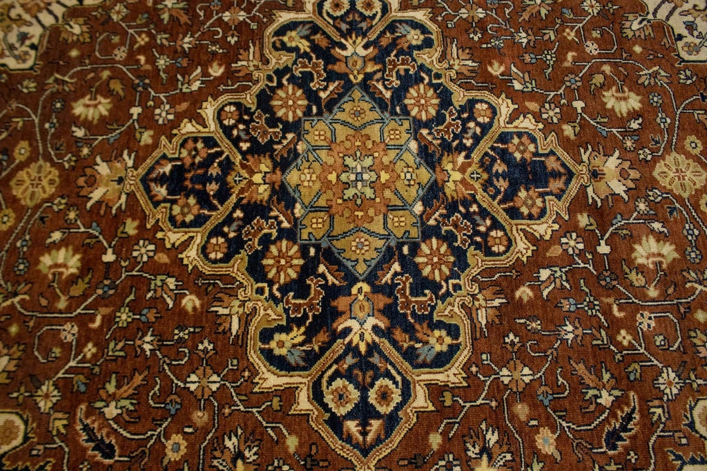 Rust & Navy Floral Traditional 8X10 Heriz Serapi Oriental Rug