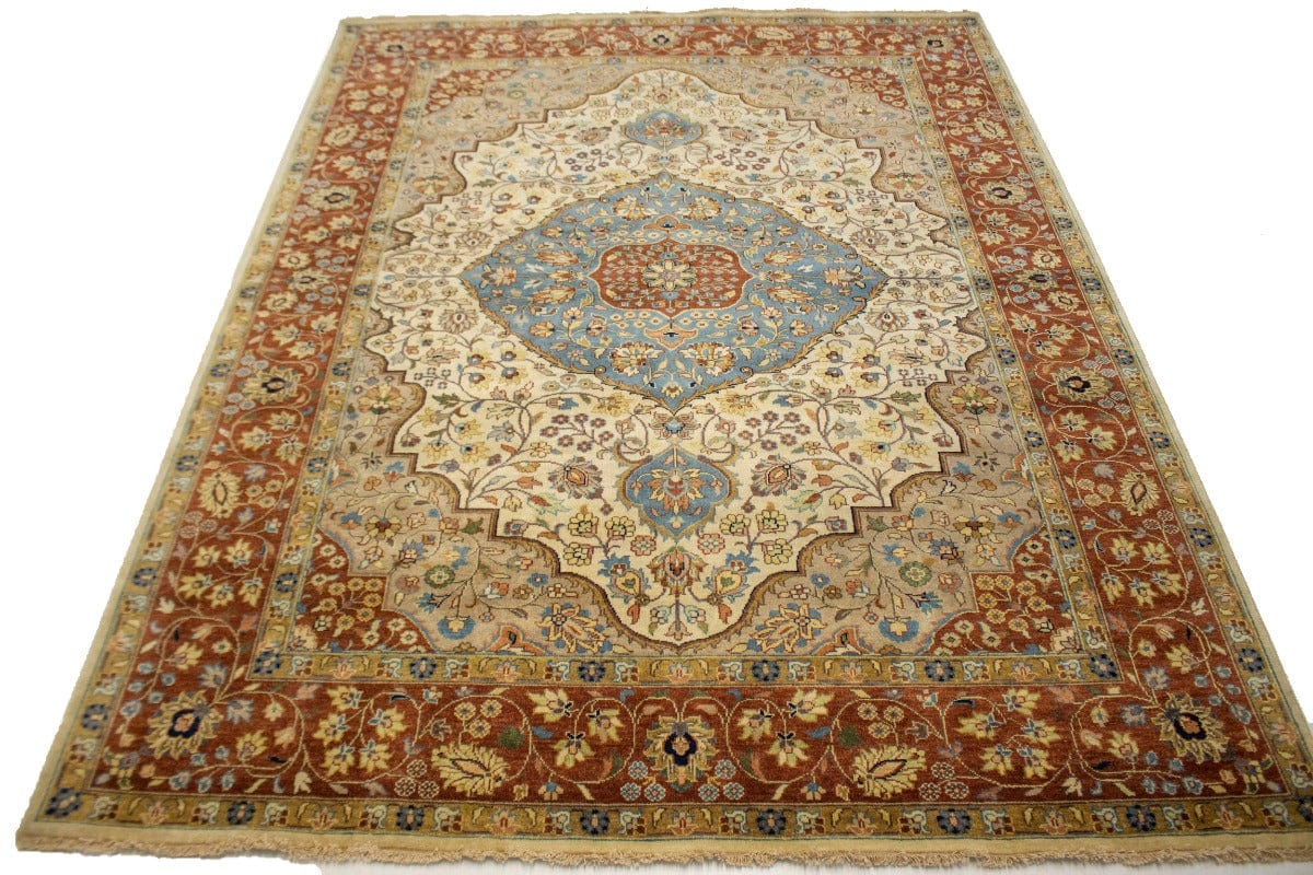 Beige Floral 9X12 Rare Heriz Serapi Oriental Rug