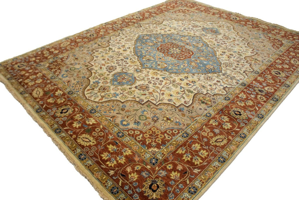 Beige Floral 9X12 Rare Heriz Serapi Oriental Rug