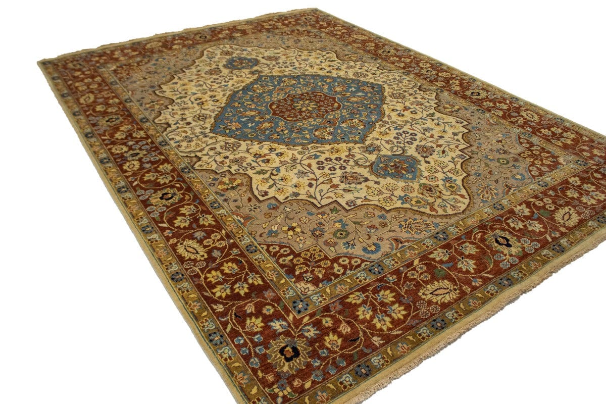 Beige Floral 9X12 Rare Heriz Serapi Oriental Rug