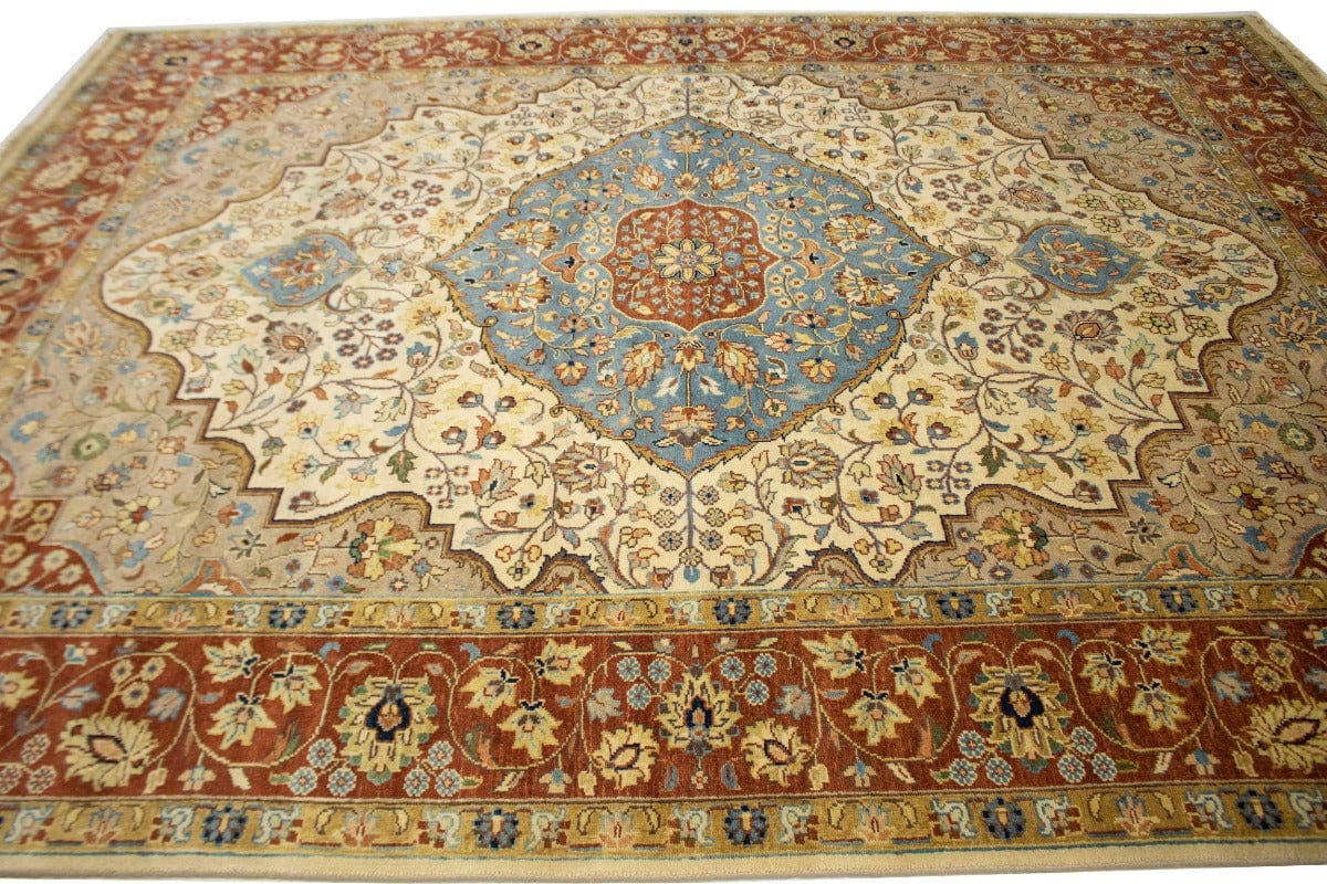 Beige Floral 9X12 Rare Heriz Serapi Oriental Rug