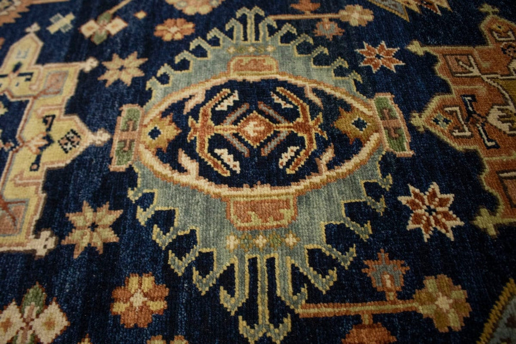 Navy & Cream Tribal Geometric 9X12 Indo-Karajeh Oriental Rug