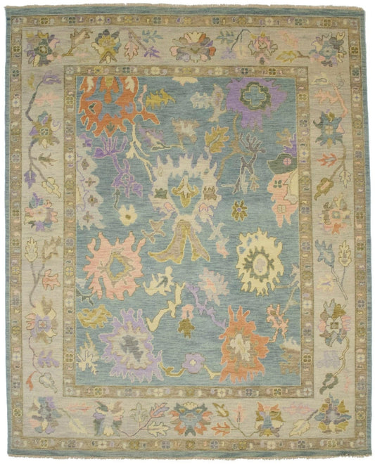 Light Blue Floral Transitional Oushak 8X10 Oriental Rug