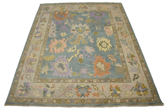 Light Blue Floral Transitional Oushak 8X10 Oriental Rug