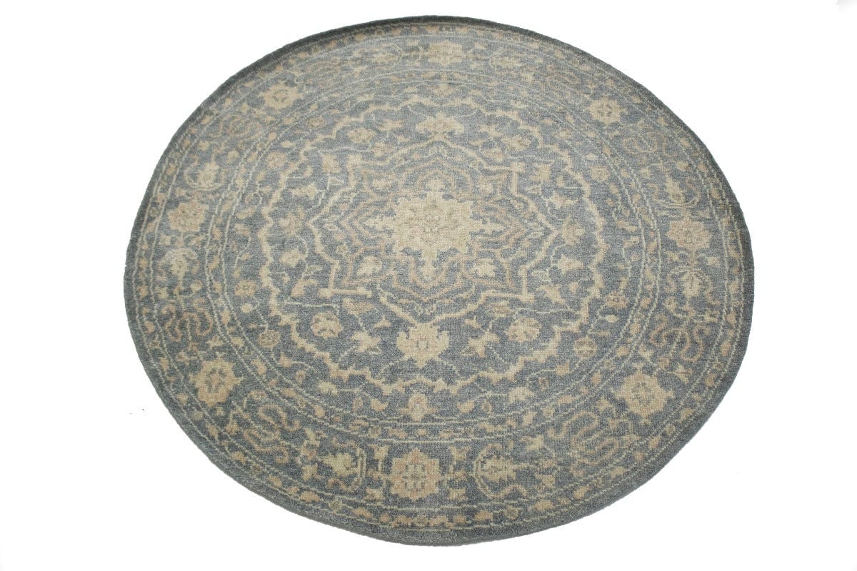 Slate Floral Transitional 6X6 Oriental Round Rug