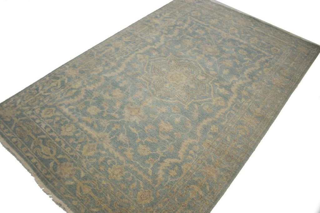 Teal Floral Transitional 5X8 Oriental Rug