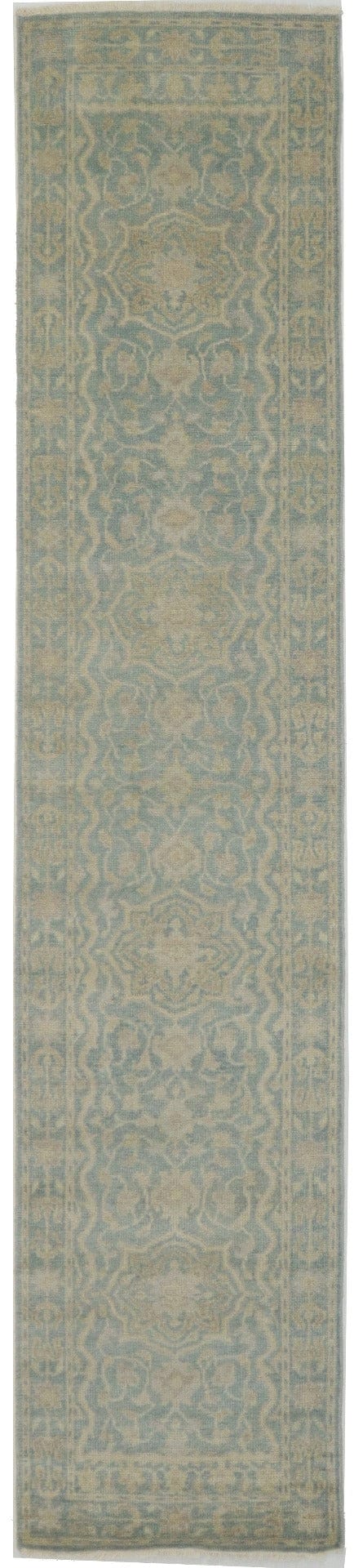 Teal Floral Transitional 3X14 Oriental Runner Rug