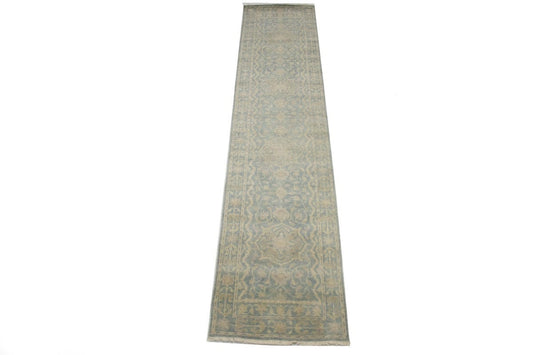 Teal Floral Transitional 3X14 Oriental Runner Rug