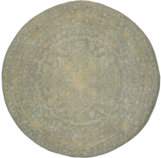 Teal Floral Transitional 6X6 Oriental Round Rug