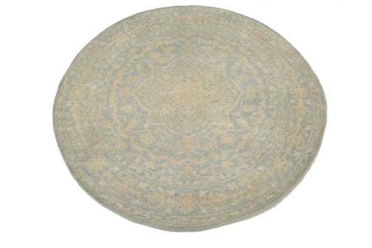 Teal Floral Transitional 6X6 Oriental Round Rug