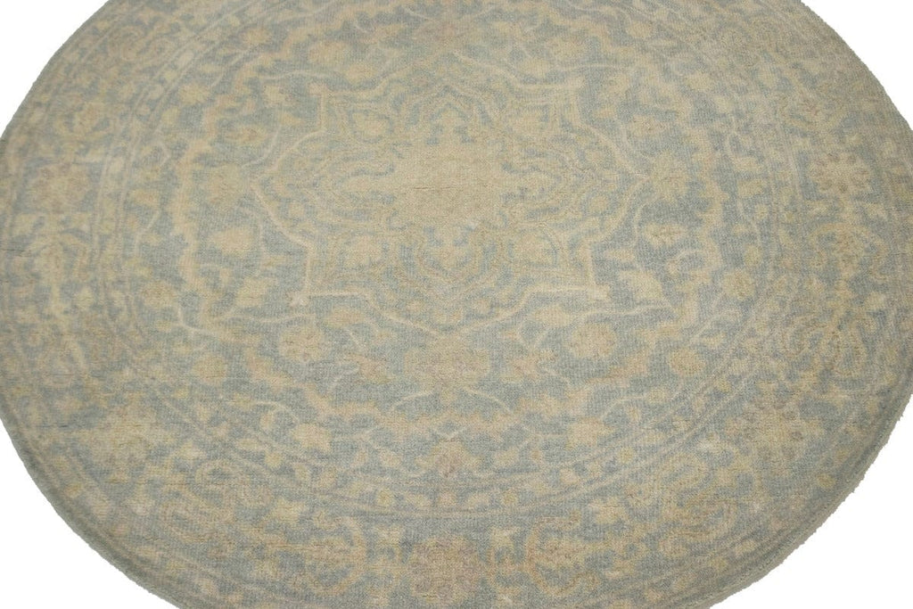 Teal Floral Transitional 6X6 Oriental Round Rug