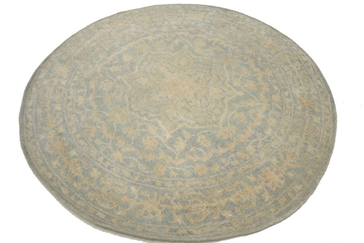 Teal Floral Transitional 6X6 Oriental Round Rug