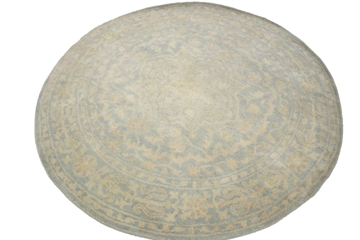 Teal Floral Transitional 6X6 Oriental Round Rug