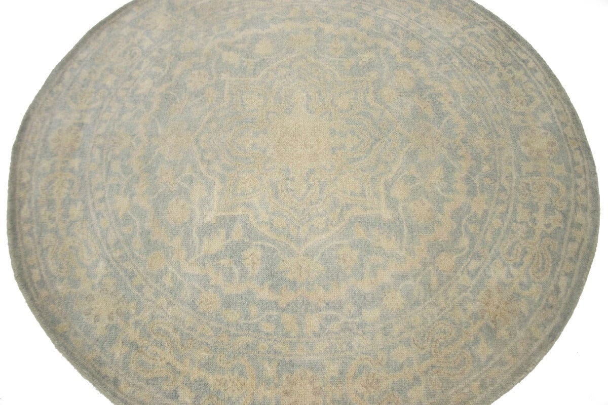 Teal Floral Transitional 6X6 Oriental Round Rug