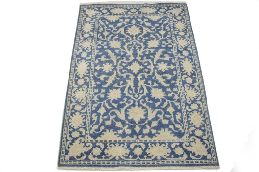 Slate Blue Floral 4X6 Oriental Rug