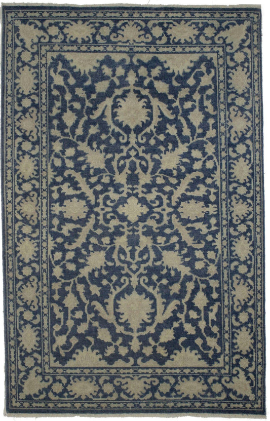 Slate Blue Floral 5X8 Oriental Rug