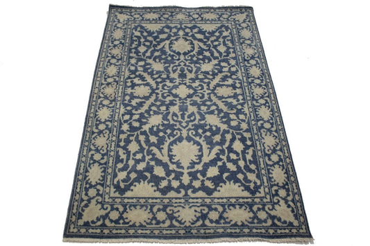 Slate Blue Floral 5X8 Oriental Rug