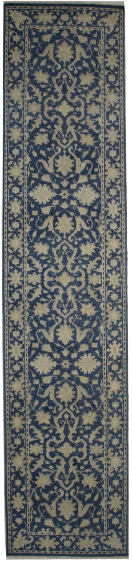 Slate Blue Floral Transitional 3X12 Oriental Runner Rug