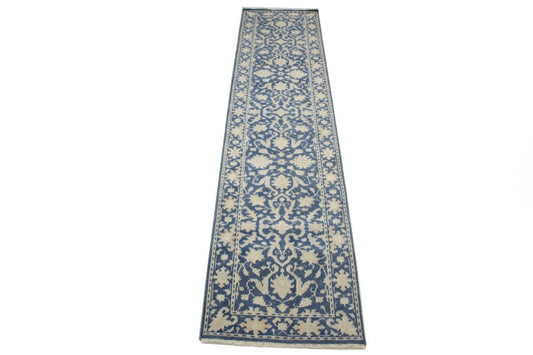 Slate Blue Floral Transitional 3X12 Oriental Runner Rug