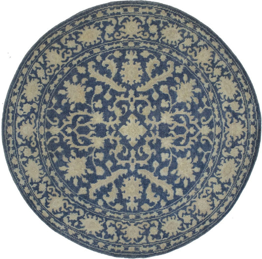 Slate Blue Floral Transitional 6X6 Oriental Round Rug