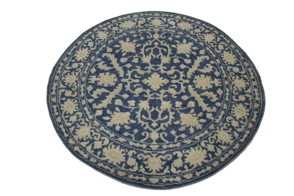 Slate Blue Floral Transitional 6X6 Oriental Round Rug