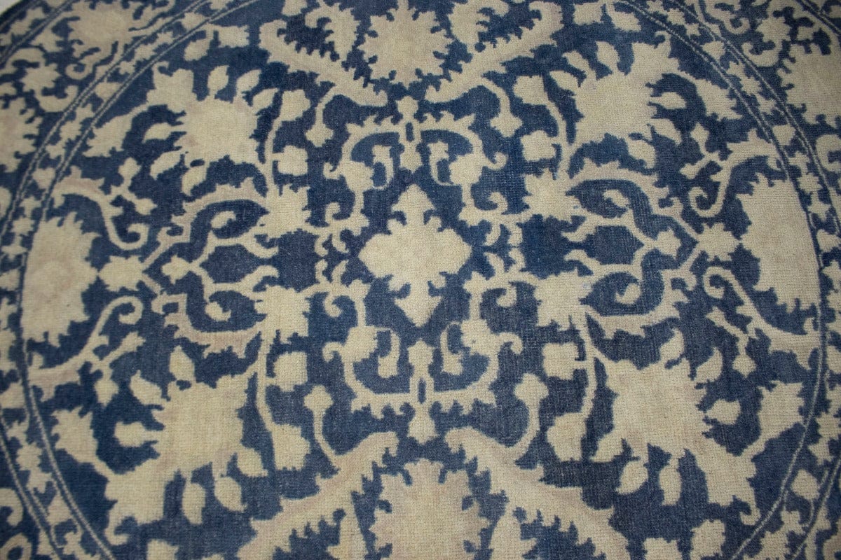 Slate Blue Floral Transitional 8X8 Oriental Round Rug