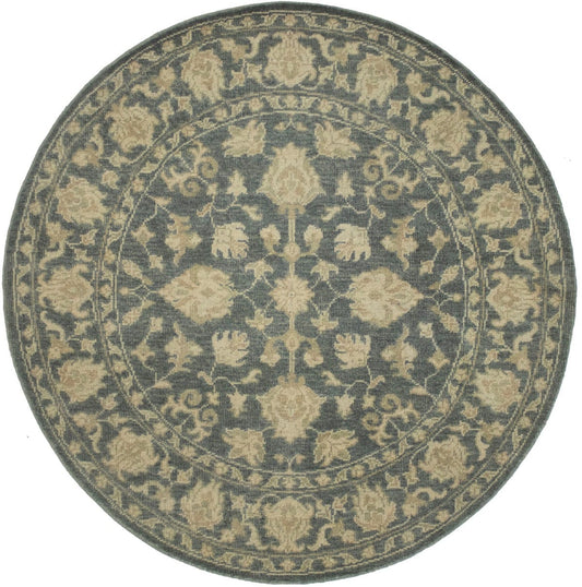 Dark Slate Floral Transitional 6X6 Oriental Round Rug