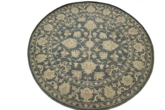 Dark Slate Floral Transitional 6X6 Oriental Round Rug