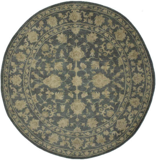 Dark Slate Floral Transitional 8X8 Oriental Round Rug