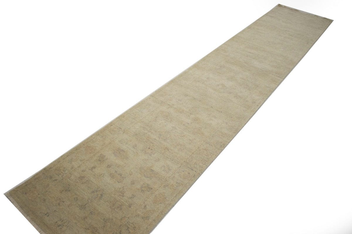 Muted Cream Floral 3X14 Oushak Chobi Oriental Runner Rug