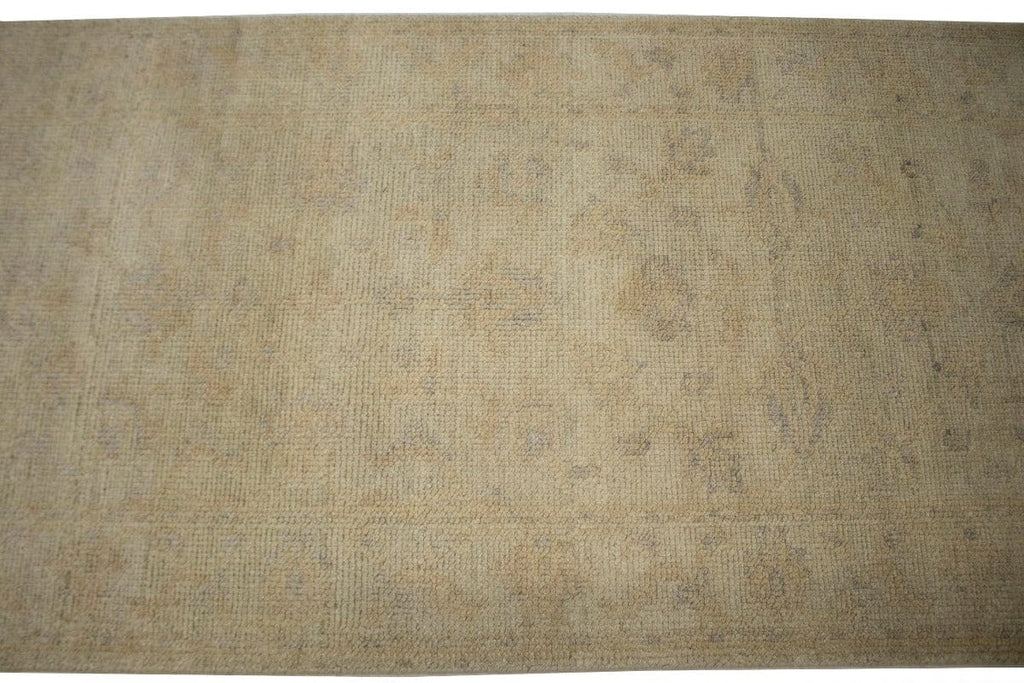 Muted Cream Floral 3X14 Oushak Chobi Oriental Runner Rug