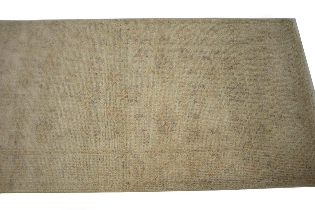 Muted Cream Floral 3X14 Oushak Chobi Oriental Runner Rug