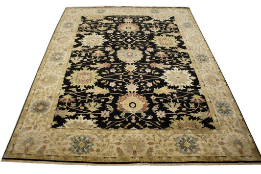 Black Floral 9X12 Osh Chobi Peshawar Oriental Rug