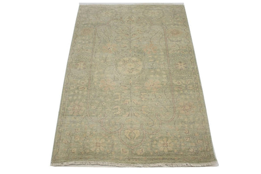 Green Floral Transitional 4X6 Oriental Rug