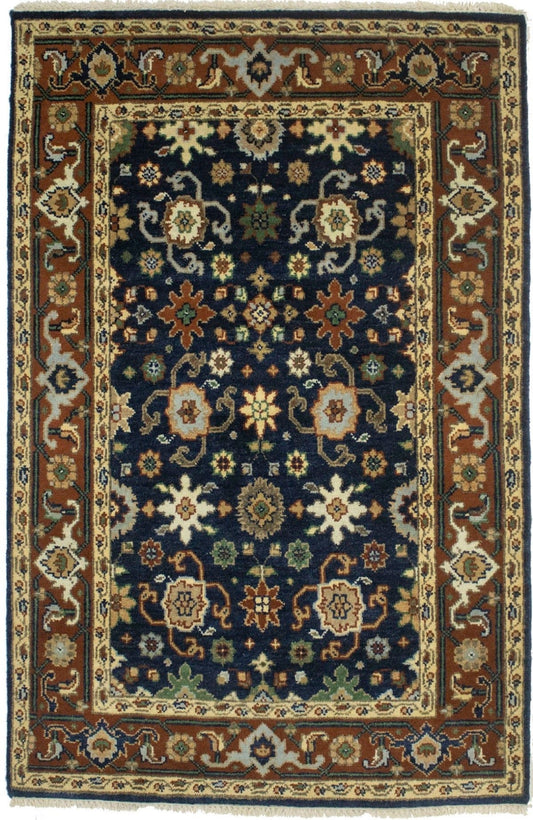 Dark Navy Floral 4X6 Indo-Mahal Oriental Rug