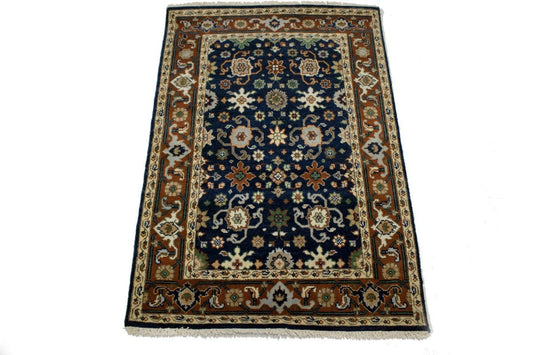 Dark Navy Floral 4X6 Indo-Mahal Oriental Rug