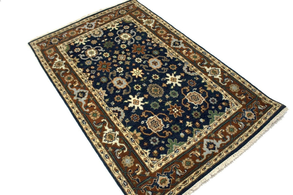 Dark Navy Floral 4X6 Indo-Mahal Oriental Rug