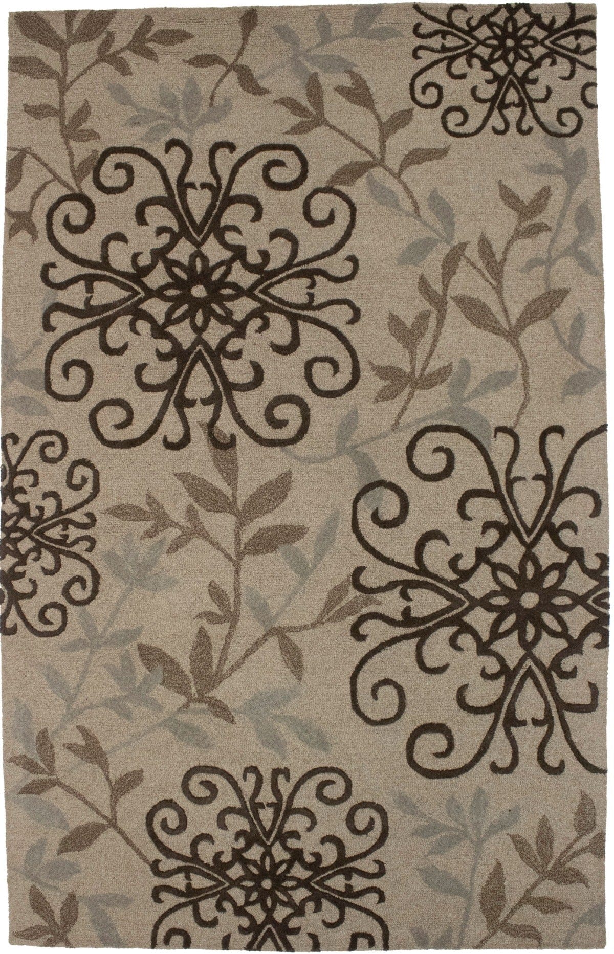 Beige Floral 5X8 Hand-Tufted Modern Rug