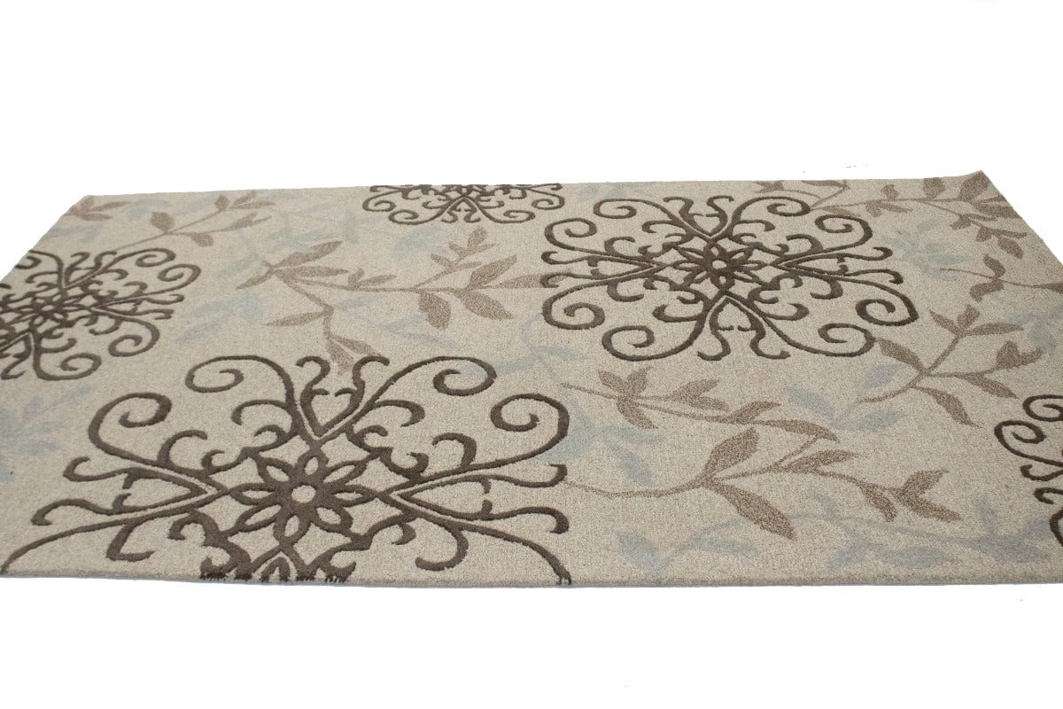 Beige Floral 5X8 Hand-Tufted Modern Rug