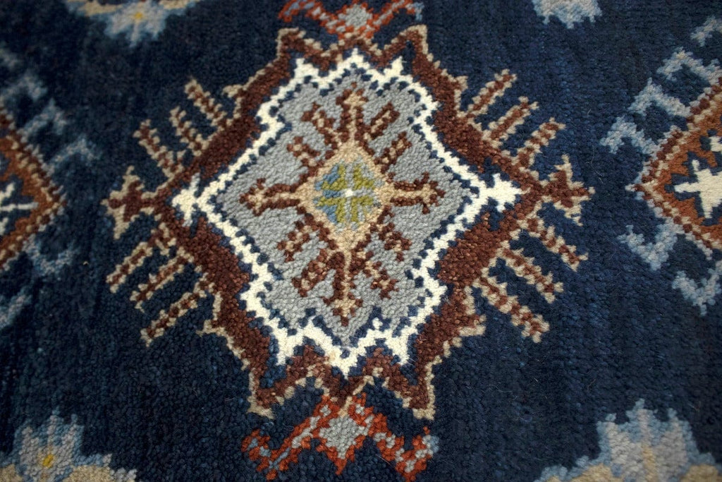 Navy Blue Geometric 2'5X8 Kazak Oriental Runner Rug