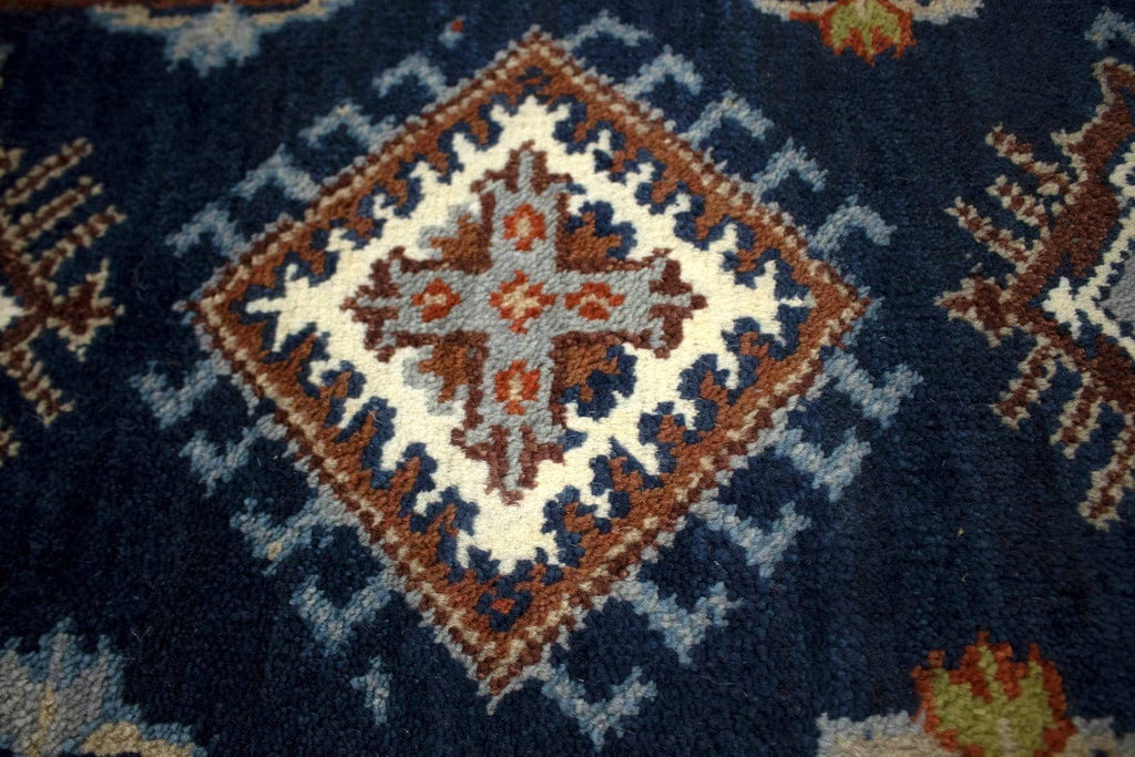 Navy Blue Geometric 2'5X8 Kazak Oriental Runner Rug