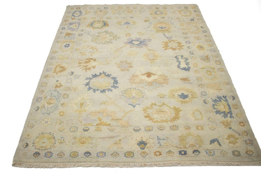 Muted Beige Floral 8X10 Royal Oushak Oriental Rug